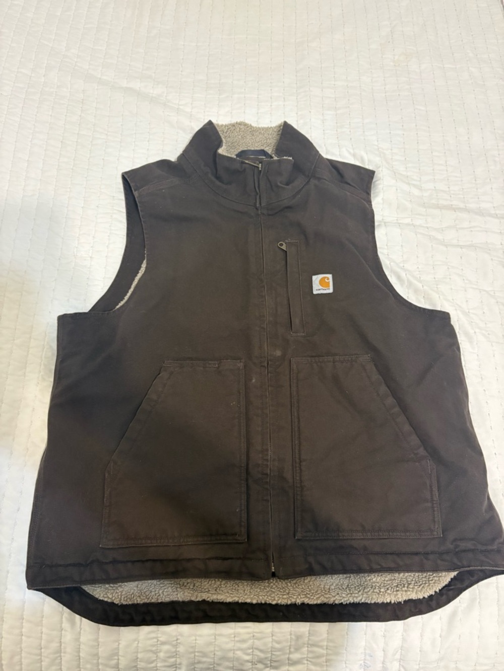 Carhartt Loose Fit Lined Zip Vest Brown Stand-Up Collar